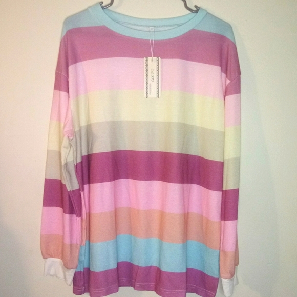 Long Sleeve multi colored lightweight round Neck Pullover sweater blouse - Picture 13 of 15